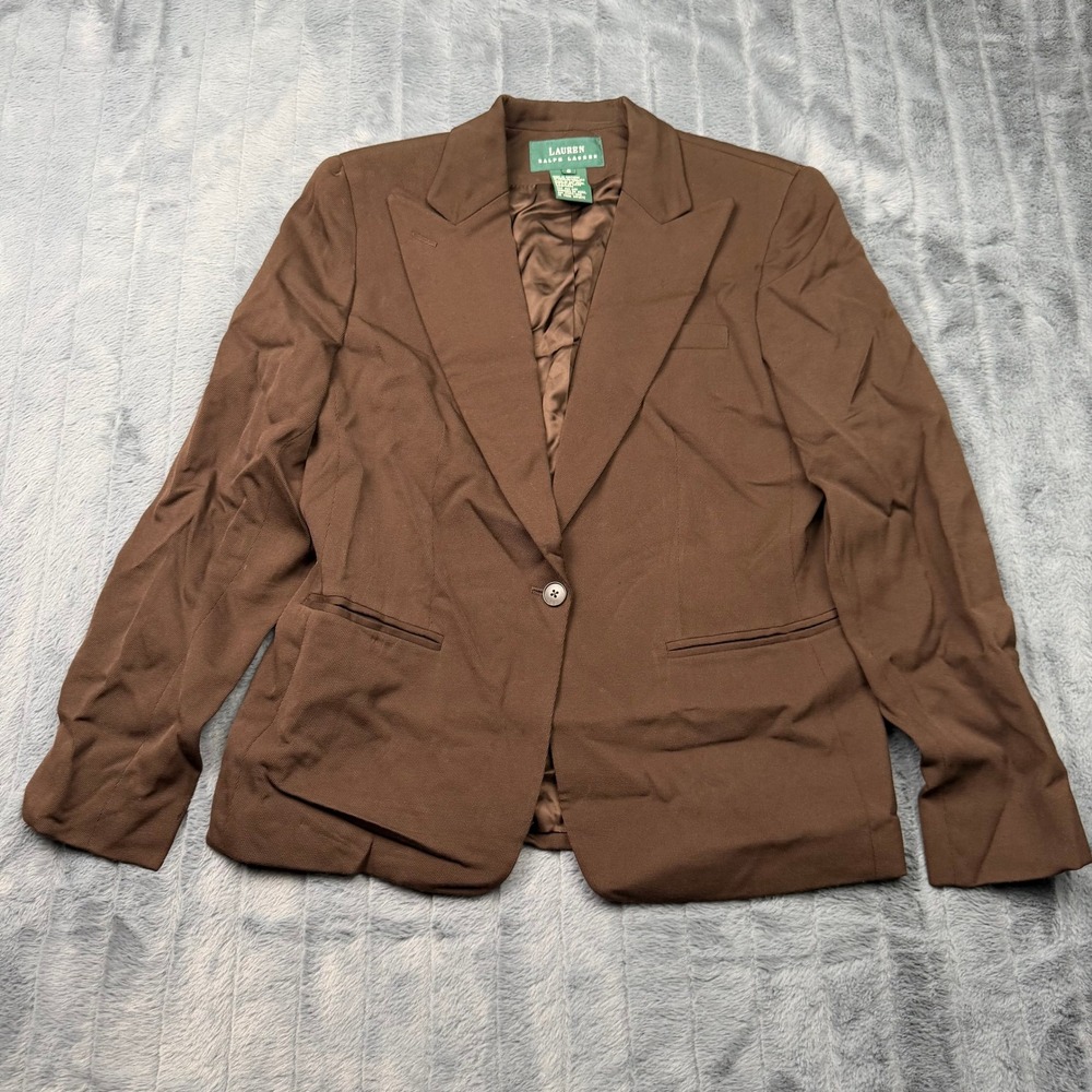 Lauren Ralph Lauren Brown Wool Blend Single Button Blazer Jacket Size 6